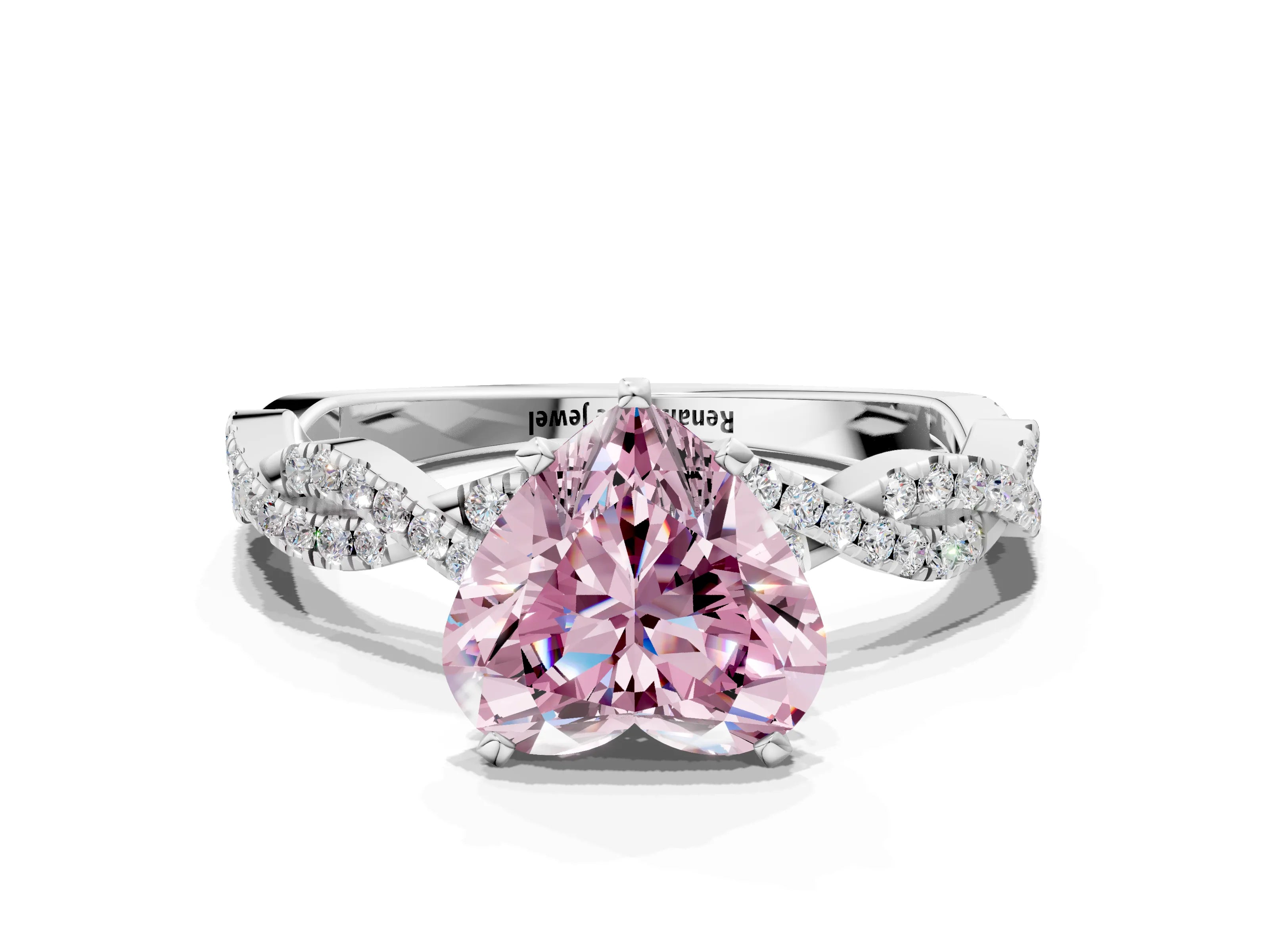 White gold Fancy Pink Heart Cut Solitaire Twisted Pave Band with Four-Prong Setting_3