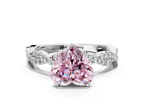 White gold Fancy Pink Heart Cut Solitaire Twisted Pave Band with Four-Prong Setting_3