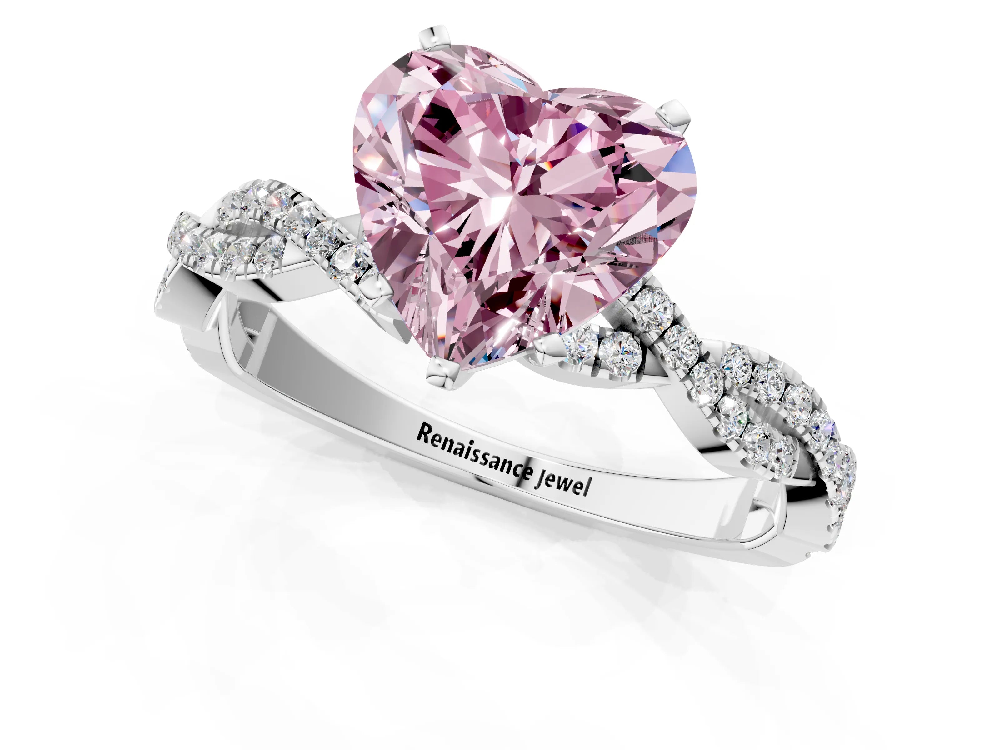 White gold Fancy Pink Heart Cut Solitaire Twisted Pave Band with Four-Prong Setting_4