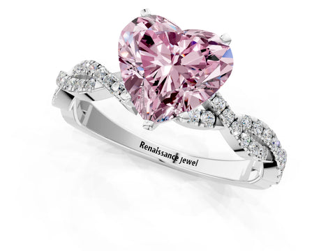 White gold Fancy Pink Heart Cut Solitaire Twisted Pave Band with Four-Prong Setting_4