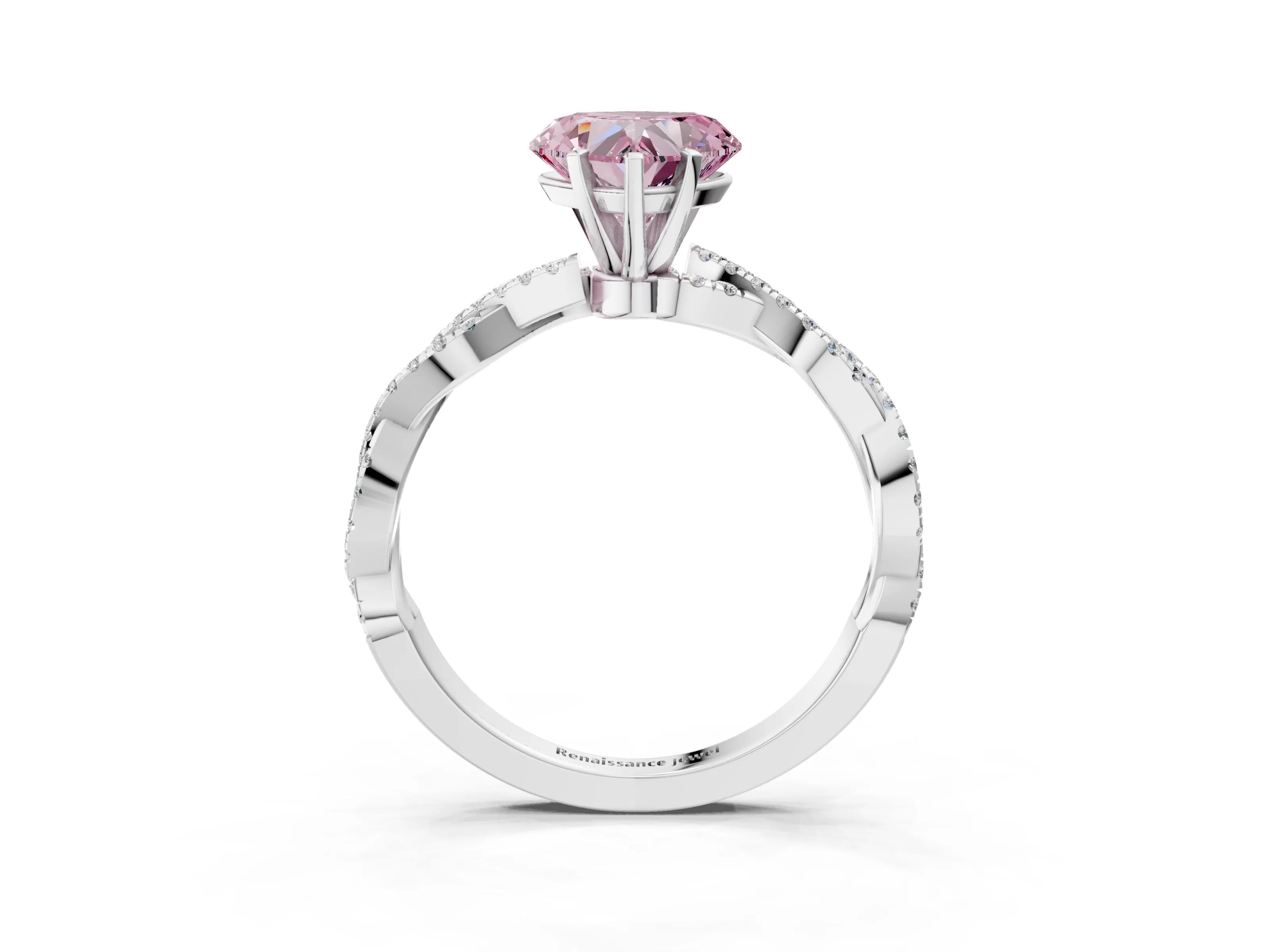 White gold Fancy Pink Heart Cut Solitaire Twisted Pave Band with Four-Prong Setting_6