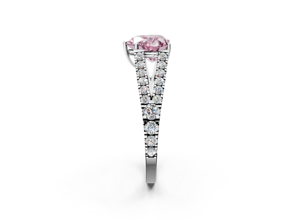 White gold Fancy Pink Heart  Cut Split Shank Pave Diamond Engagement Ring with Four-Prong Setting