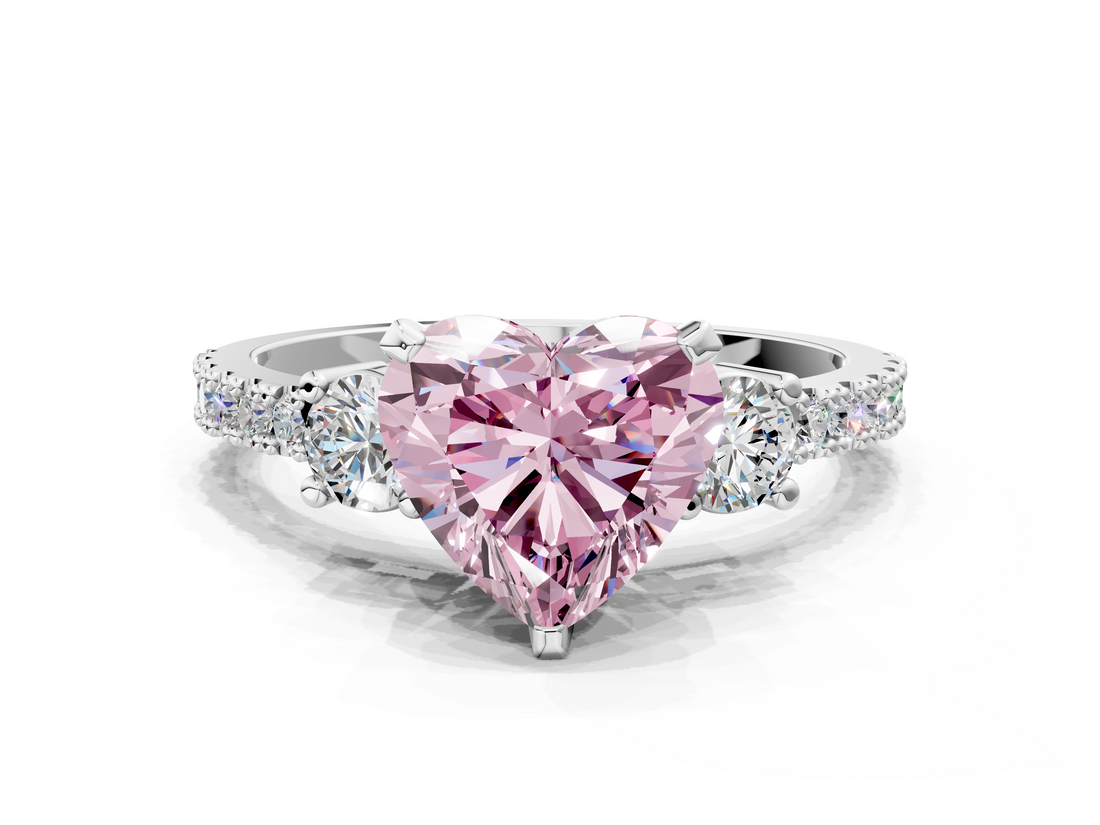 White gold Fancy Pink Heart  Cut Three-Stone Diamond Pavé Band with Prong Setting_17