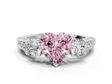 White gold Fancy Pink Heart Cut Three-Stone Diamond Ring with Pavé Band and Four-Prong Setting_12