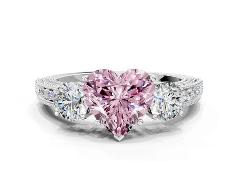 White gold Fancy Pink Heart Cut Three-Stone Diamond Ring with Pavé Band and Four-Prong Setting_12