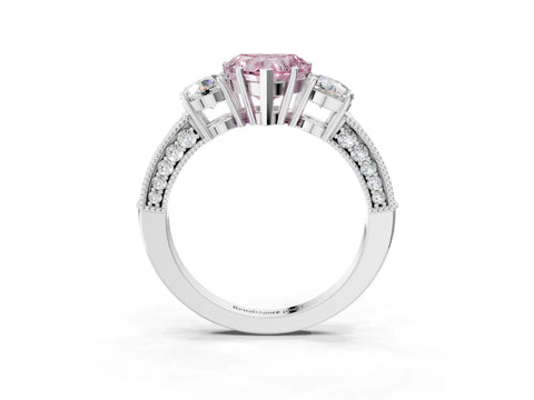 White gold Fancy Pink Heart Cut Three-Stone Diamond Ring with Pavé Band and Four-Prong Setting_15
