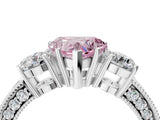 White gold Fancy Pink Heart Cut Three-Stone Diamond Ring with Pavé Band and Four-Prong Setting_16