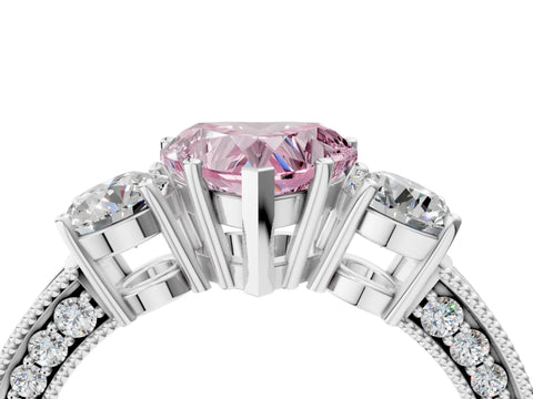 White gold Fancy Pink Heart Cut Three-Stone Diamond Ring with Pavé Band and Four-Prong Setting_16