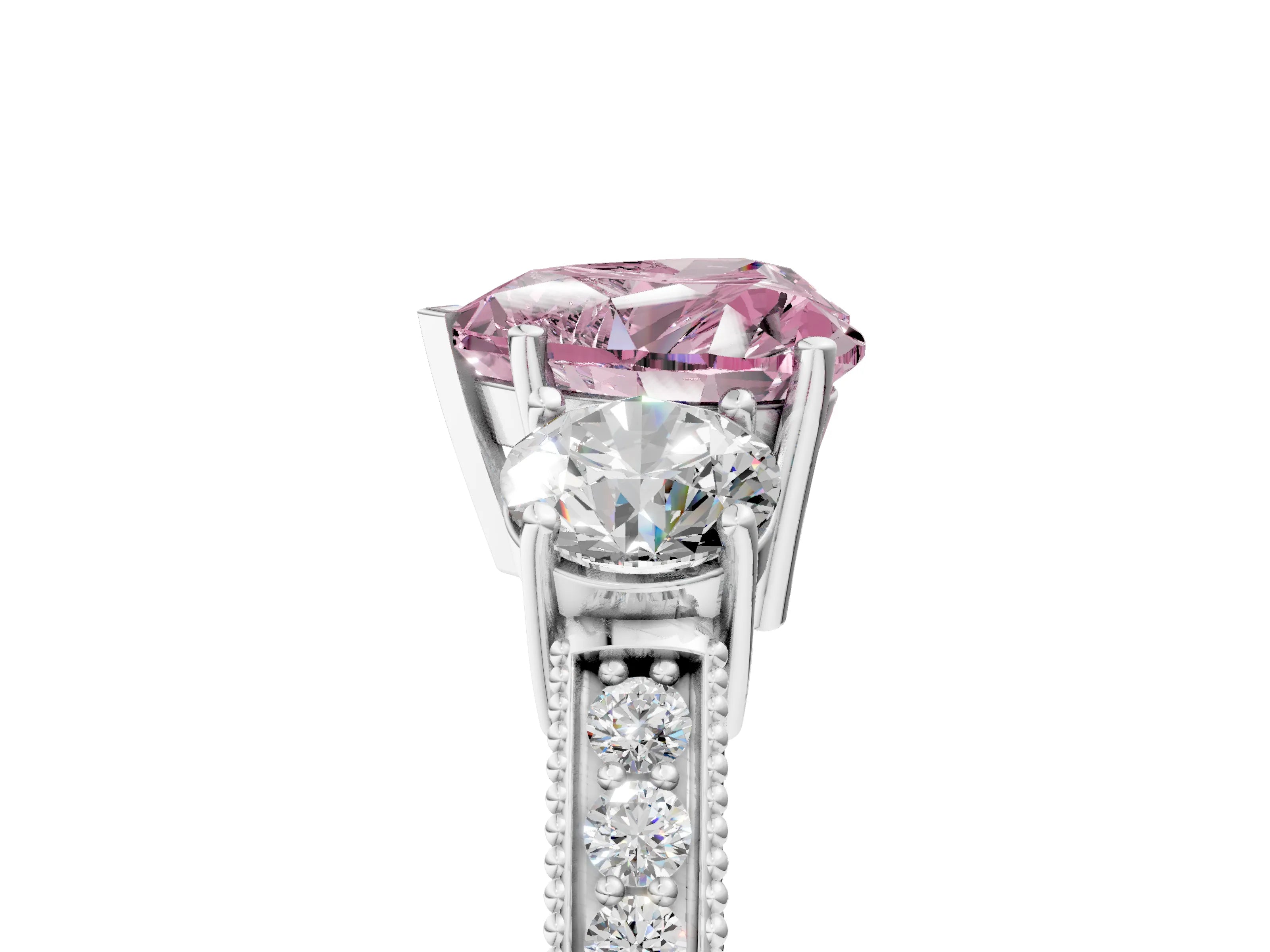 White gold Fancy Pink Heart Cut Three-Stone Diamond Ring with Pavé Band and Four-Prong Setting_17