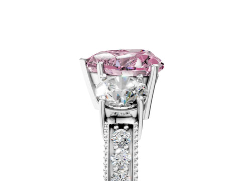 White gold Fancy Pink Heart Cut Three-Stone Diamond Ring with Pavé Band and Four-Prong Setting_5