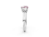 White gold Fancy Pink Heart Cut Three-Stone Diamond Ring with Prong Setting on a Classic Band_14