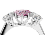 White gold Fancy Pink Heart Cut Three-Stone Diamond Ring with Prong Setting on a Classic Band_16