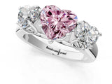 White gold Fancy Pink Heart Cut Three-Stone Diamond Ring with Prong Setting on a Classic Band_25