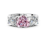 White gold Fancy Pink Heart Cut Three-Stone Diamond Ring with Prong Setting on a Classic Band_36