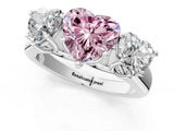 White gold Fancy Pink Heart Cut Three-Stone Diamond Ring with Prong Setting on a Classic Band_37