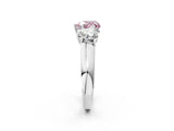 White gold Fancy Pink Heart Cut Three-Stone Diamond Ring with Prong Setting on a Classic Band_38