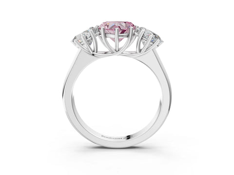 White gold Fancy Pink Heart Cut Three-Stone Diamond Ring with Prong Setting on a Classic Band_3
