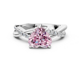 White gold Fancy Pink Heart  Cut Twist Band Solitaire Diamond Ring with Pavé Setting_3