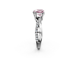 White gold Fancy Pink Heart  Cut Twist Band Solitaire Diamond Ring with Pavé Setting_5