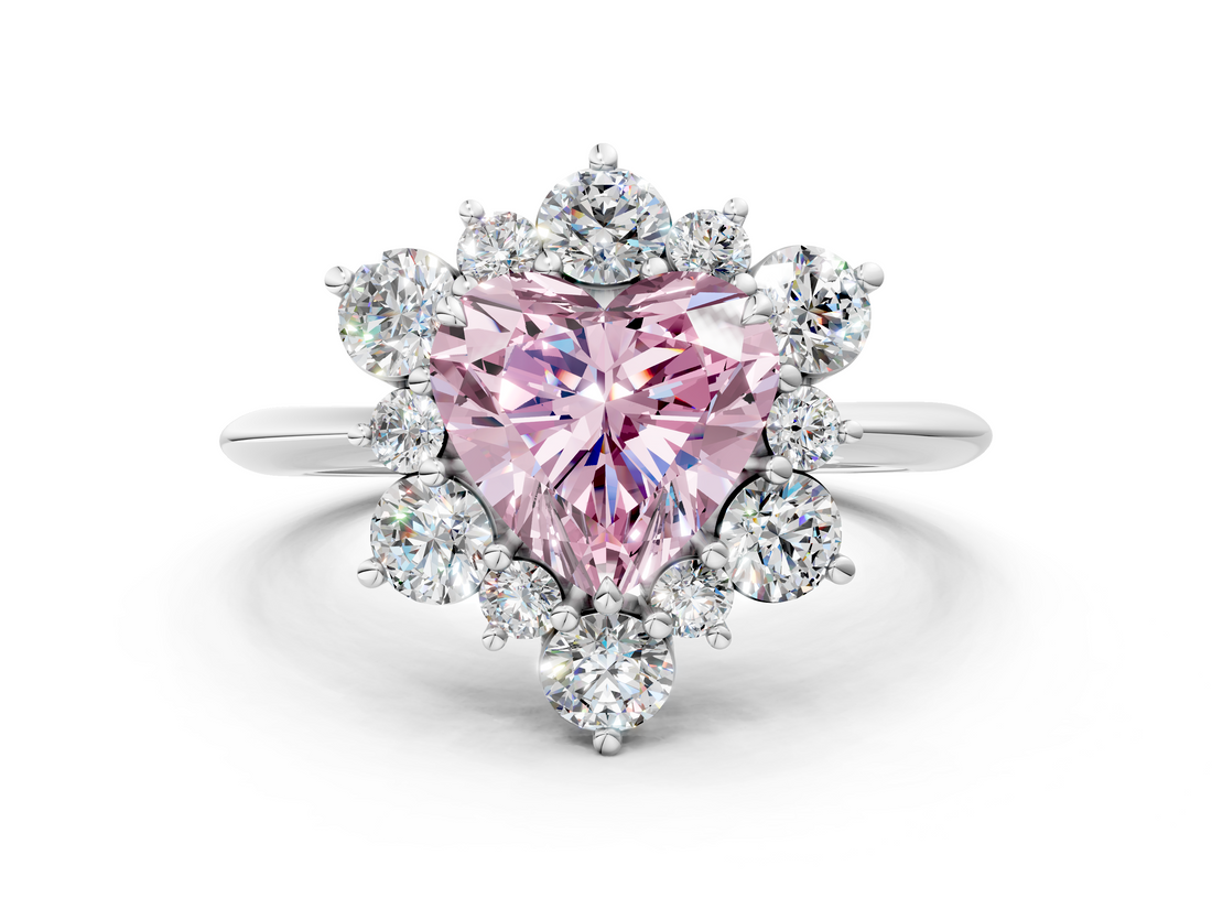 White gold Fancy Pink Heart  Diamond Cluster Halo Ring with Solitaire Band and Four-Prong Setting_20