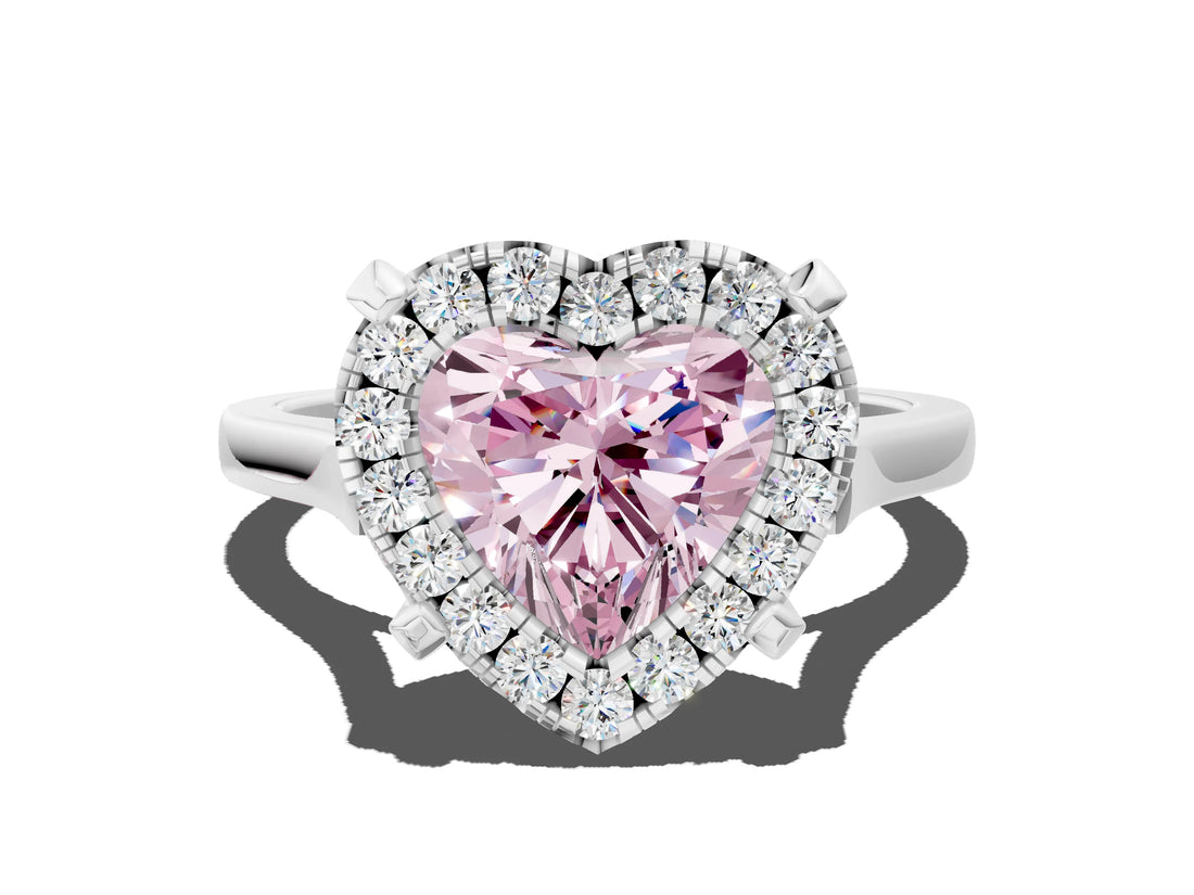 White gold Fancy Pink Heart  Diamond Cluster Halo Solitaire with Four-Prong Setting_89