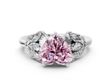 White gold Fancy Pink Heart  Diamond Cluster Leaf Design Ring with Prong Setting_54