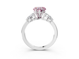 White gold Fancy Pink Heart  Diamond Cluster Leaf Design Ring with Prong Setting_56