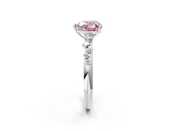 White gold Fancy Pink Heart  Diamond Cluster Prong-Set Solitaire Ring