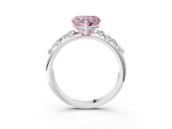 White gold Fancy Pink Heart  Diamond Cluster Prong-Set Solitaire Ring
