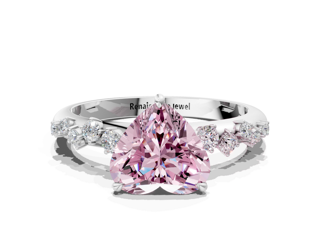 White gold Fancy Pink Heart  Diamond Cluster Prong-Set Solitaire Ring_55