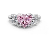 White gold Fancy Pink Heart  Diamond Floral Cluster Ring with Solitaire Band and Prong Setting_26