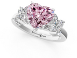 White gold Fancy Pink Heart  Diamond Floral Cluster Ring with Solitaire Band and Prong Setting_27