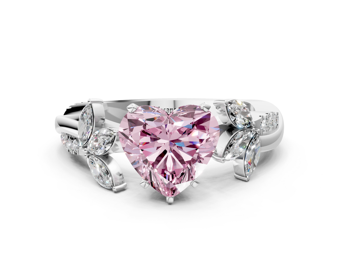 White gold Fancy Pink Heart  Diamond Floral Vine Solitaire Engagement Ring_3