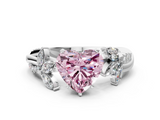 White gold Fancy Pink Heart  Diamond Floral Vine Solitaire Engagement Ring_3