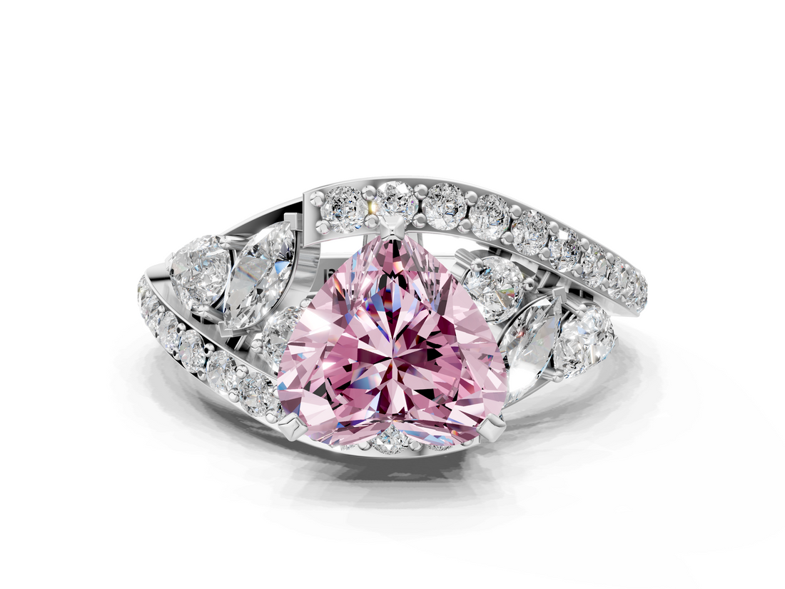 White gold Fancy Pink Heart  Diamond Halo Ring with Marquise and Pavé Band in Prong Setting_71