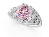 White gold Fancy Pink Heart  Diamond Halo Ring with Marquise and Pavé Band in Prong Setting_73