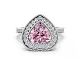 White gold Fancy Pink Heart  Diamond Halo Ring with Milgrain Frame and Pavé Band_71