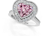 White gold Fancy Pink Heart  Diamond Halo Ring with Milgrain Frame and Pavé Band_72