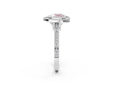 White gold Fancy Pink Heart  Diamond Halo Ring with Milgrain Frame and Pavé Band_73