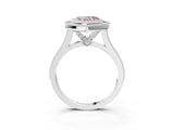 White gold Fancy Pink Heart  Diamond Halo Ring with Milgrain Frame and Pavé Band_75