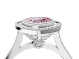 White gold Fancy Pink Heart  Diamond Halo Ring with Milgrain Frame and Pavé Band_76