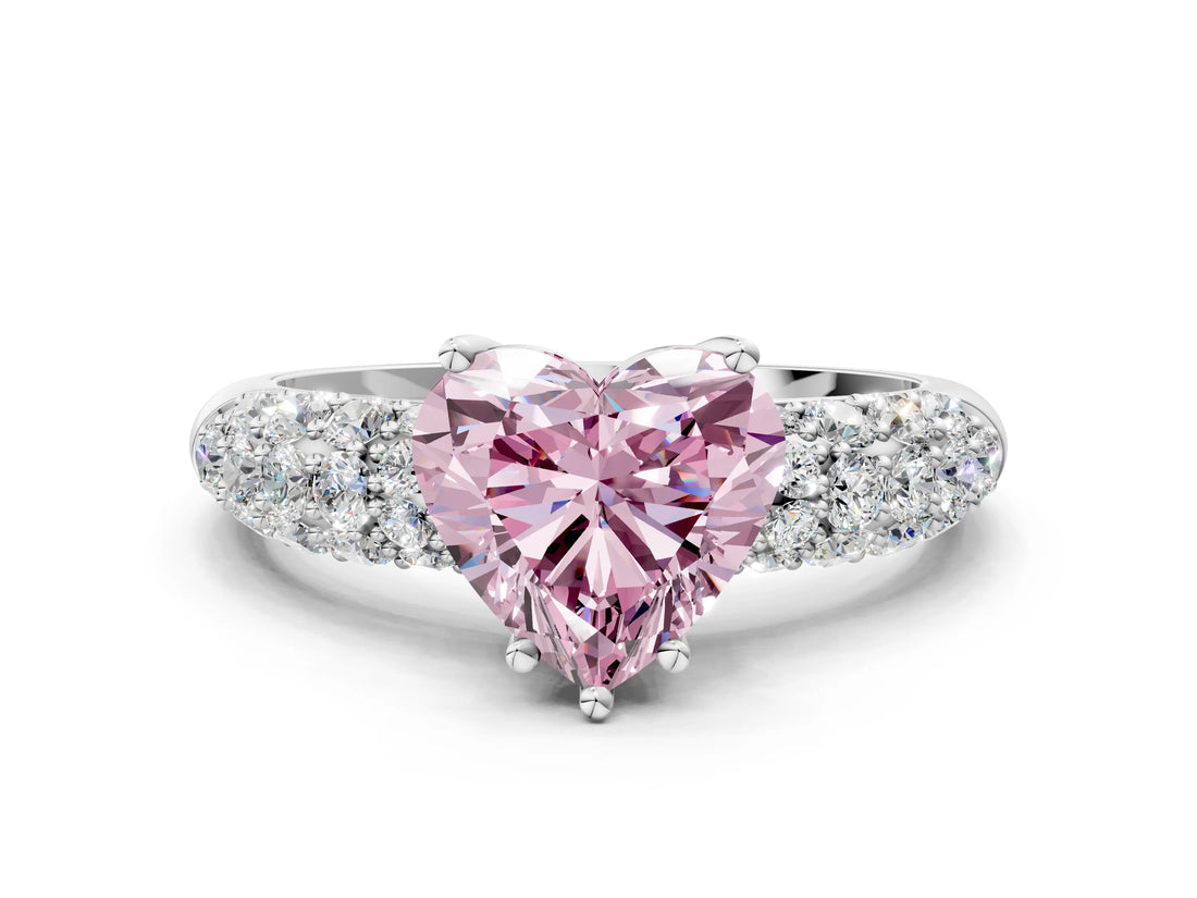 White gold Fancy Pink Heart  Diamond Pavé Band Solitaire Ring with Four-Prong Setting_49