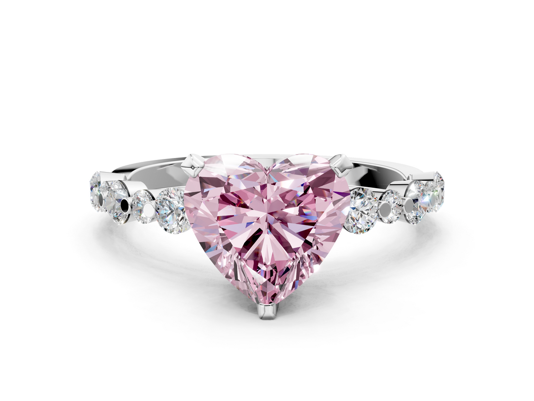 White gold Fancy Pink Heart  Diamond Prong Set Engagement Ring with Pave Band_204