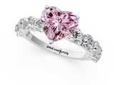 White gold Fancy Pink Heart  Diamond Prong Setting with Side Stones on a Pave Band_130