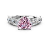 White gold Fancy Pink Heart  Diamond Prong Setting with Side Stones on a Pave Band_130