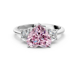 White gold Fancy Pink Heart  Diamond Three-Stone Ring with Trapezoid Side Stones and Prong Setting_17