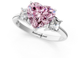 White gold Fancy Pink Heart  Diamond Three-Stone Ring with Trapezoid Side Stones and Prong Setting_18