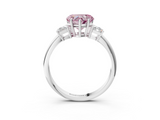 White gold Fancy Pink Heart  Diamond Three-Stone Ring with Trapezoid Side Stones and Prong Setting_20