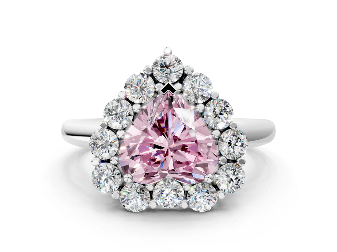 White gold Fancy Pink Heart  Halo Cluster Diamond Engagement Ring with Prong Setting and Polished Band_20