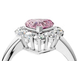 White gold Fancy Pink Heart  Halo Cluster Diamond Engagement Ring with Prong Setting and Polished Band_24